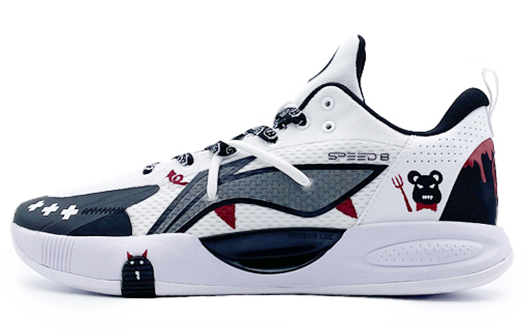 LiNing Speed 8 Cushioning, Slip Resistant, Abrasion Resistant Support Low Top Basketball Shoes Men's Black White Red