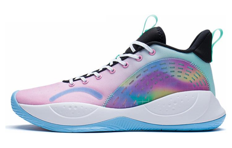 LiNing Magic Cloud Cushioned Slip-Resistant Rebound Mid-Top Performance Basketball Shoes Pink Blue