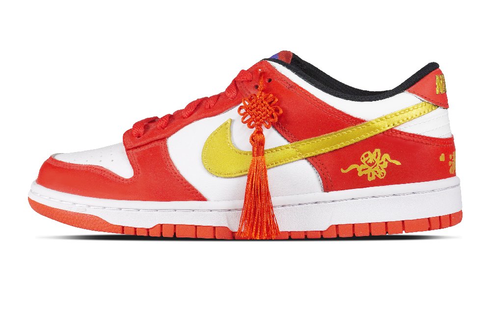 Nike Dunk Slip-Resistant Balance Low-Top Skateboard Shoes GS White Red Gold