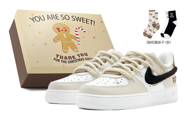 Nike Air Force 1 Low Air Force One, Christmas Treats, Twine Bears Low Top Skateboard Shoes Women's Brown White