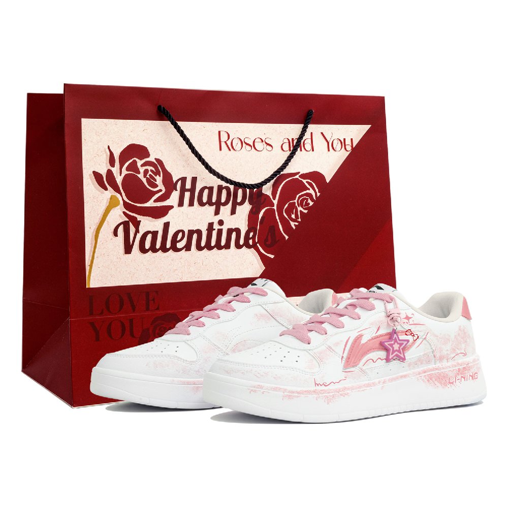 LiNing Pontoon Boats Anti Slip Wear Resistant Low Top Skateboard Shoes Women's Pink White