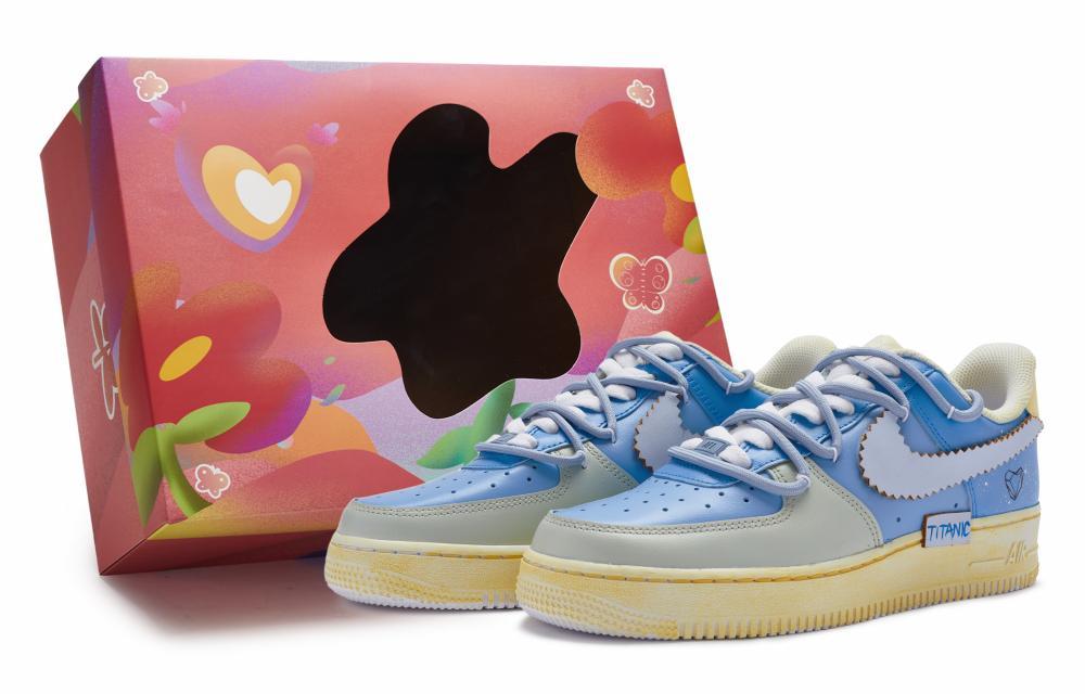 Nike Air Force 1 Low Top Skateboard Shoes Men's Blue Yellow Gray