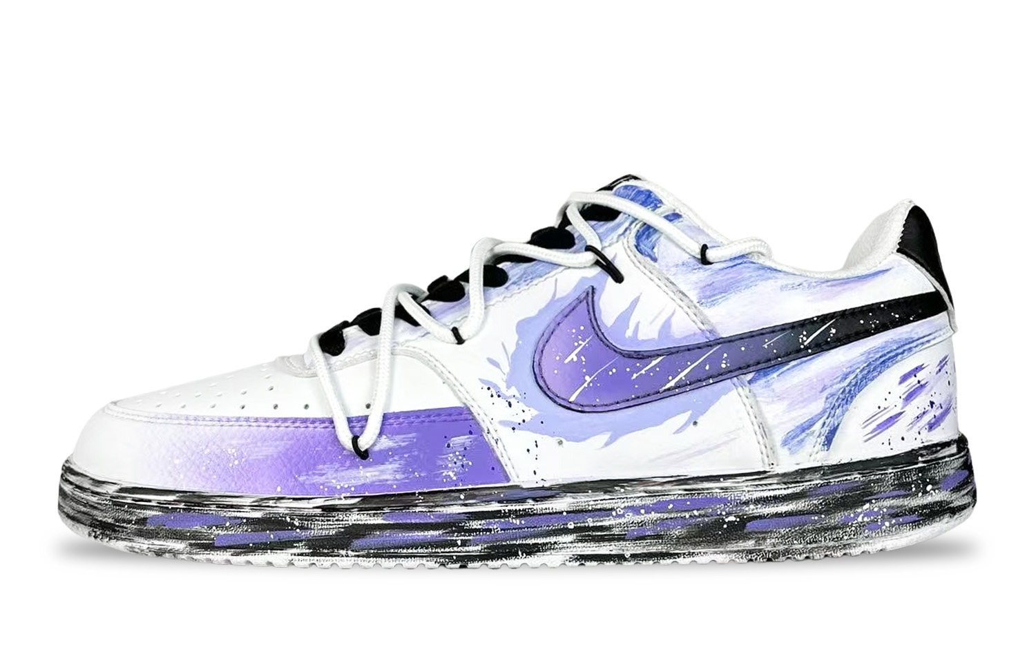 Nike Court Vision 1 Aurora Trace Box Abrasion Resistant Low top Skateboard Shoes Men's Black White Purple