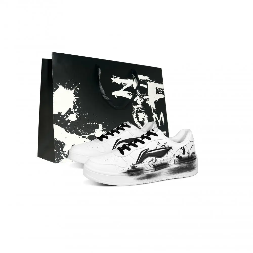 LiNing Pontoon Boats Slip Resistant, Abrasion Resistant, Breathable Low Top Skateboard Shoes Men's Black White