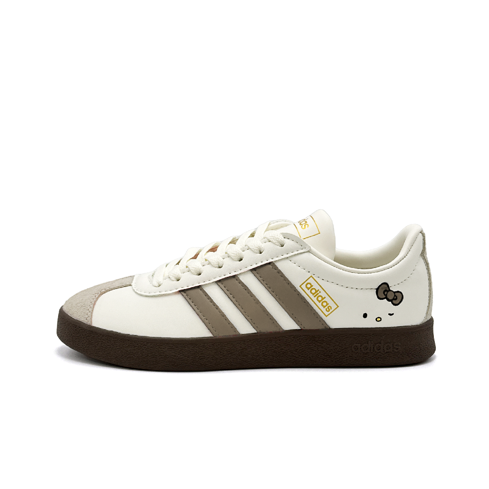 Adidas VL COURT 2.0 Ink Coffee Cat Head Abrasion Resistant Low Top Skateboard Shoes Unisex Coffee White