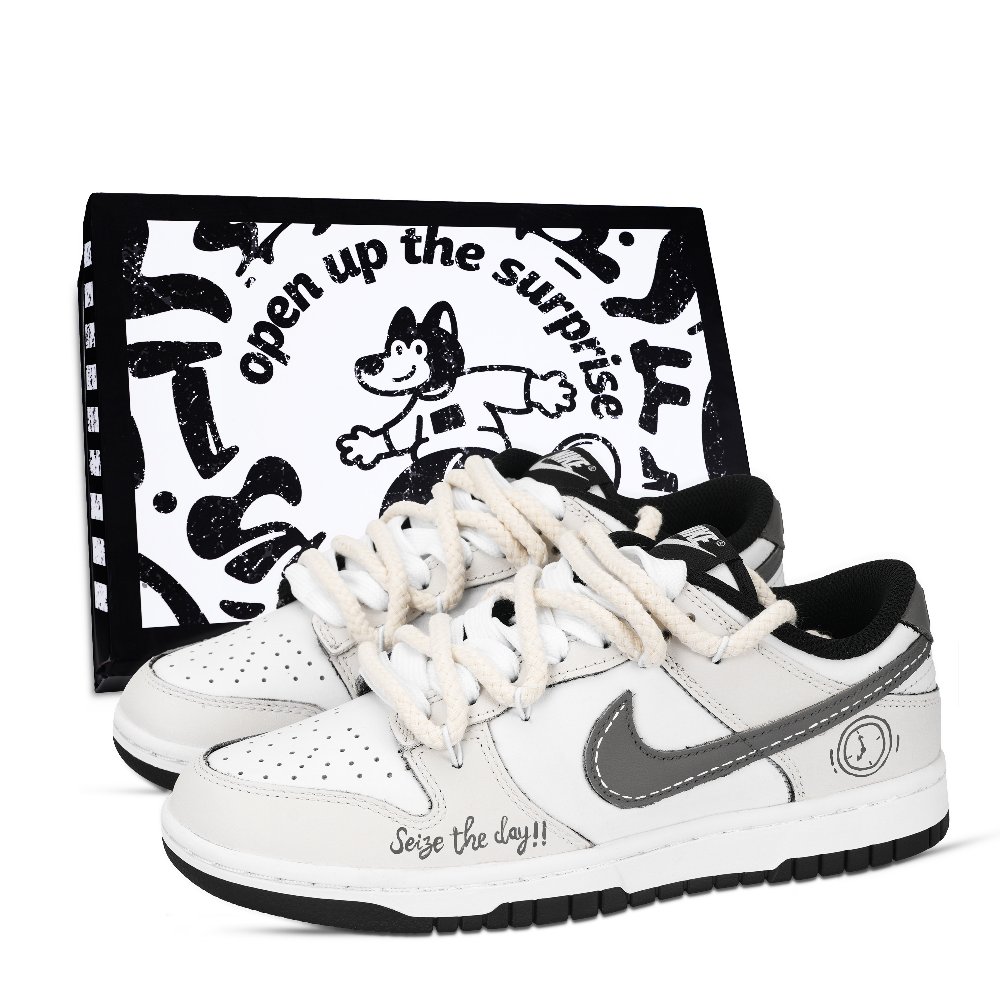 Nike Dunk Black White, Seize The Day Abrasion Resistant Low Top Skateboard Shoes Unisex Yellow Gray