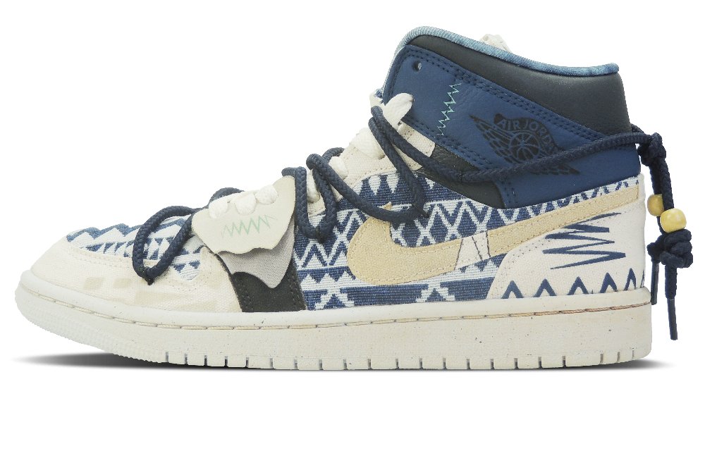 Jordan Air Jordan 1 Marble Style Mid-Top Skateboard Shoes Women's Blue White