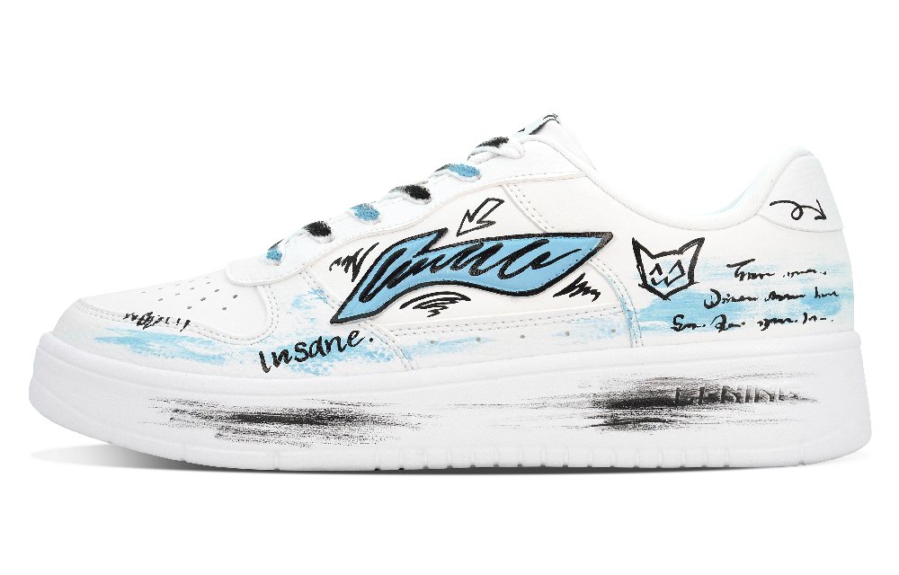 LiNing Pontoon Boats Coverage Abrasion Resistant Height Increasing Low Top Skateboard Shoes Men's White Blue