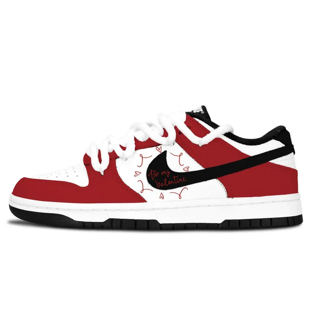Nike Dunk Black White, Red Mood Boat Slip Resistant Abrasion Resistant Low top Skateboard Shoes Unisex