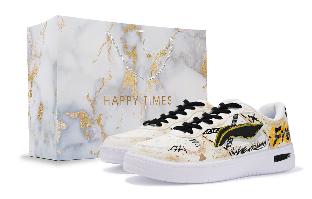LiNing Pontoon Boats Slip Resistant, Abrasion Resistant, Lightweight Low Top Skateboard Shoes Men's White Yellow