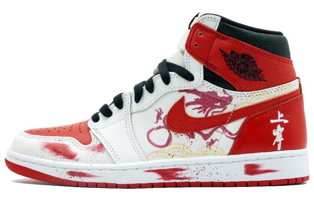 Jordan Air Jordan 1 Myriad Flowers Entangled, Chinese Dragon High Top Vintage Basketball Shoes Unisex White Red