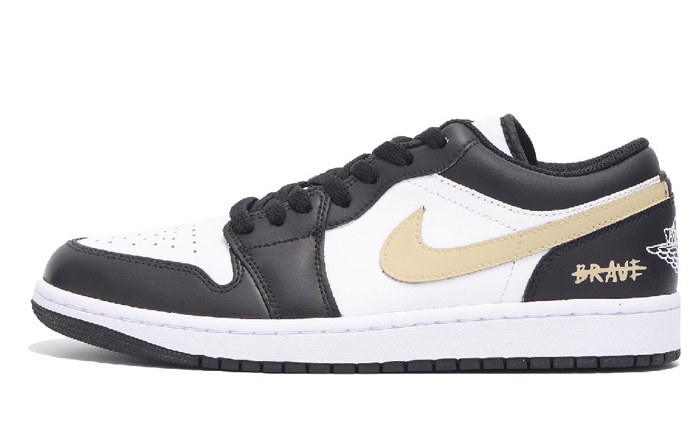 Jordan Air Jordan 1 Cushioning Anti-Slip And Wear-Resistant Coverage Low-Top Vintage Basketball Shoes Men's Black Brown
