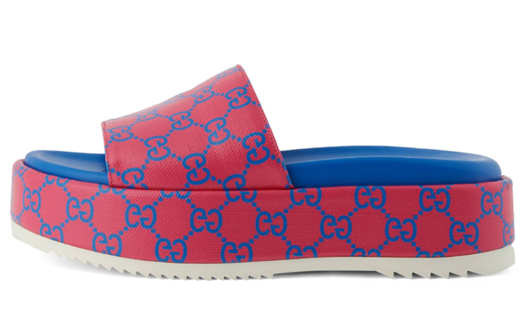 GUCCI GG Platform Sandals Fuchsia Blue Women's