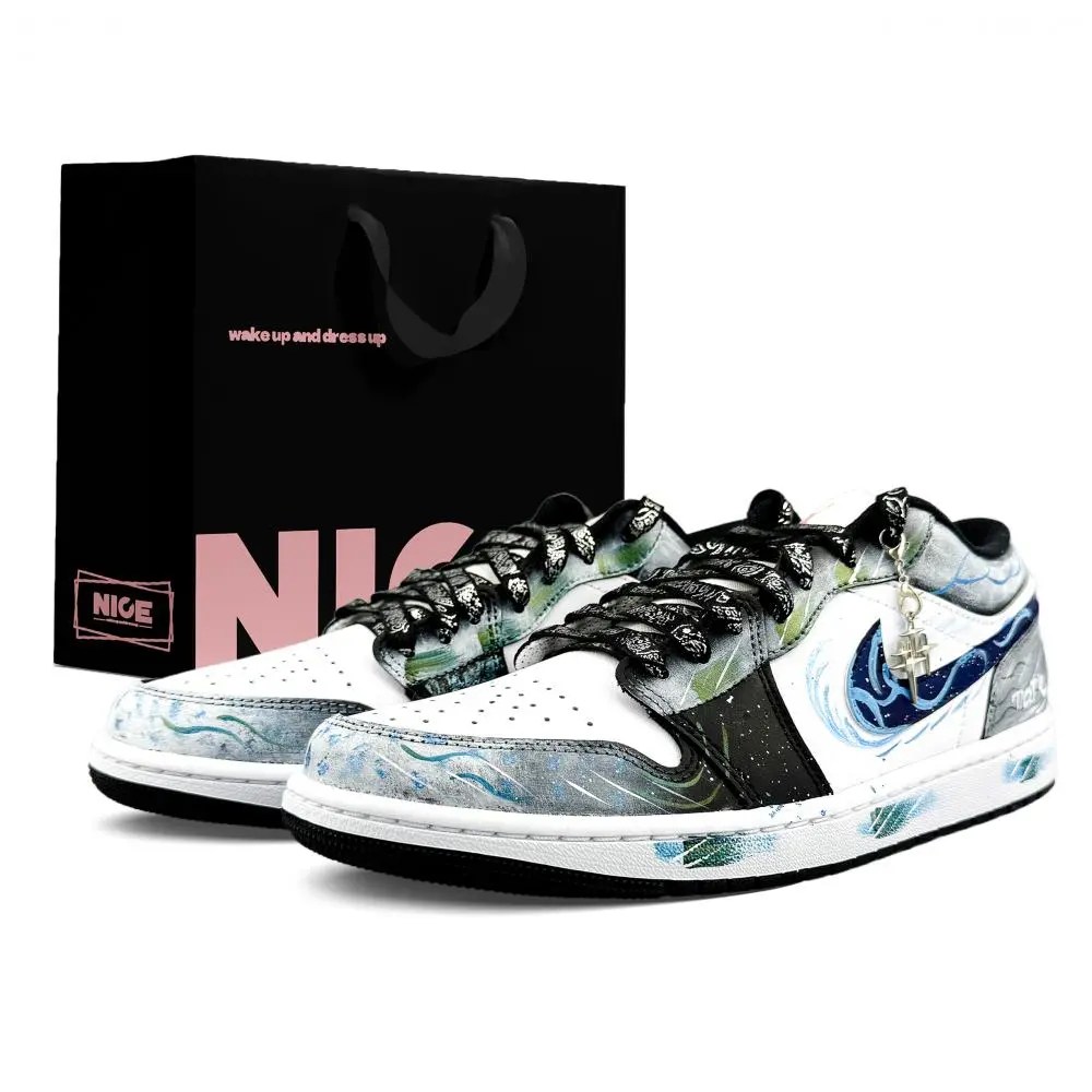 Jordan Air Jordan 1 Abrasion Resistant Low top Vintage Basketball Shoes Unisex Black Gray