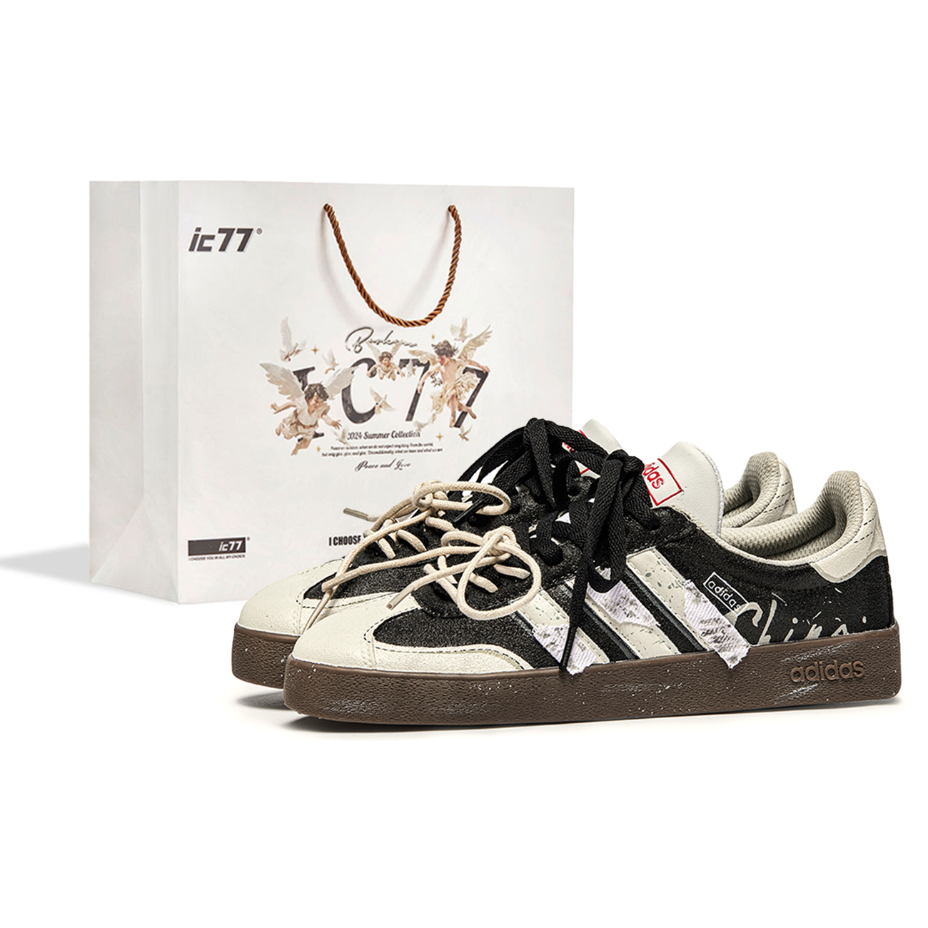 Adidas VL COURT 2.0 IC77 Shopping Bag, Bubble Gothic Abrasion Resistant Low top Skateboard Shoes Unisex Black Brown