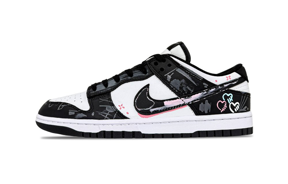 Nike Dunk Vinyl Deeply In Love Abrasion Resistant Balance Breathable Low Top Skateboard Shoes Unisex Black White