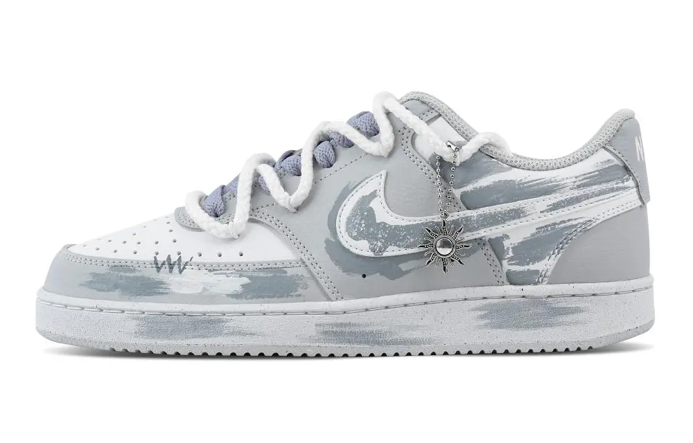 Nike Court Vision 1 Smiley Face Fading Abrasion Resistant Low top Skateboard Shoes Men's Light Gray