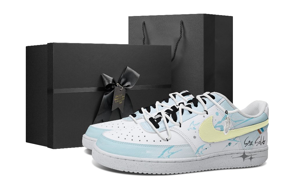 Nike Court Vision 1 Anti-Slip Wear-Resistant Low-Top Skateboard Shoes Men's White Blue Yellow