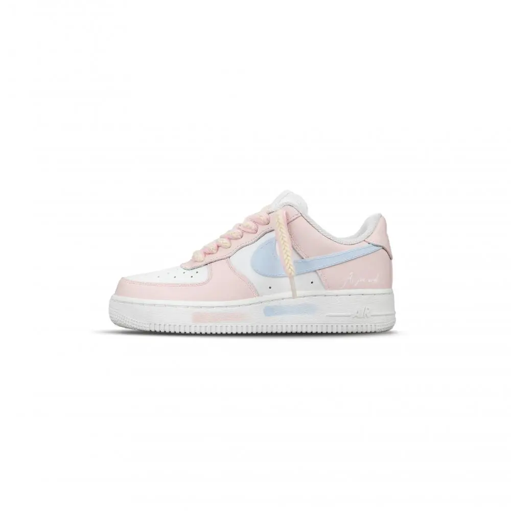 Nike Air Force 1 Abrasion Resistant Low top Skateboard Shoes Women's Pink Blue