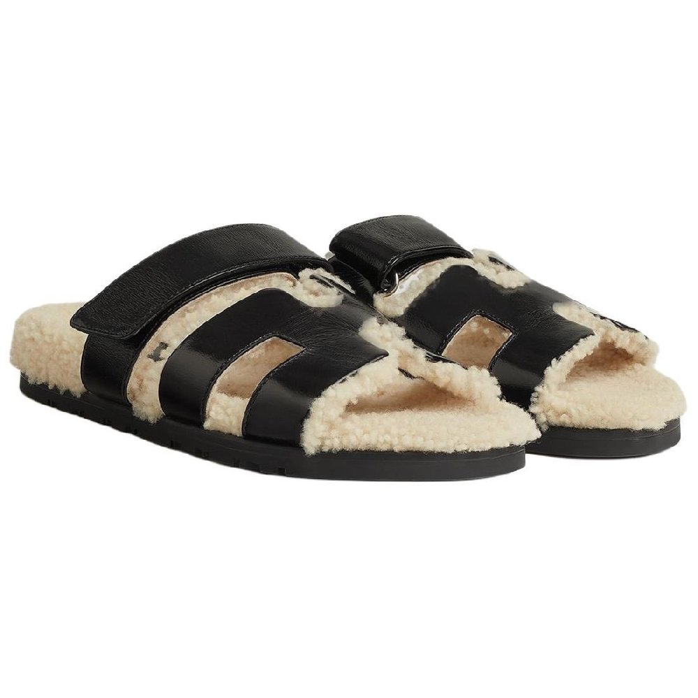 HERMES Chypre Rubber Sole Slip Resistant Slide Slippers Women's Black