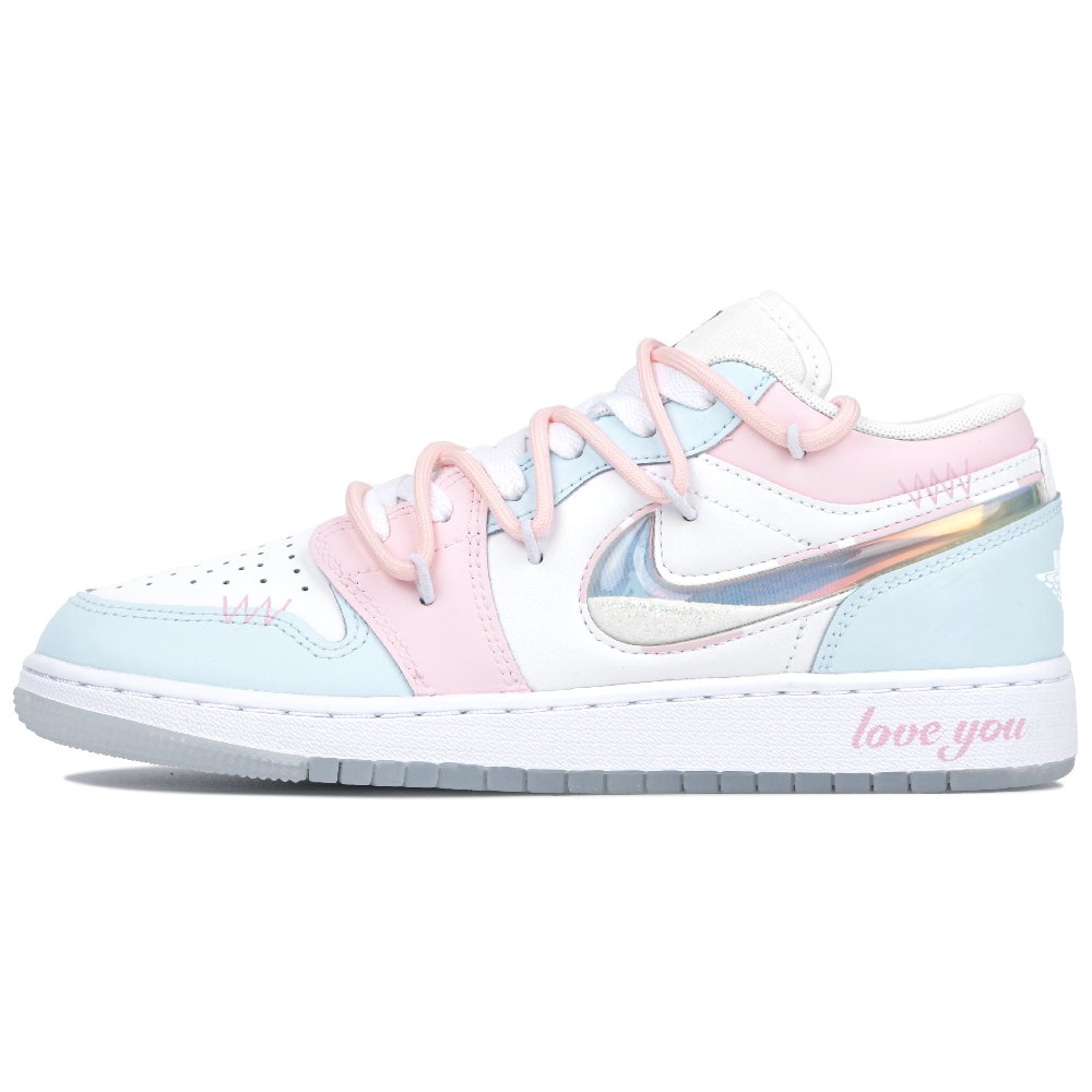 Jordan Air Jordan 1 Low Peach Usahana Wear-Resistant Low-Top Vintage Basketball Shoes GS Blue Pink