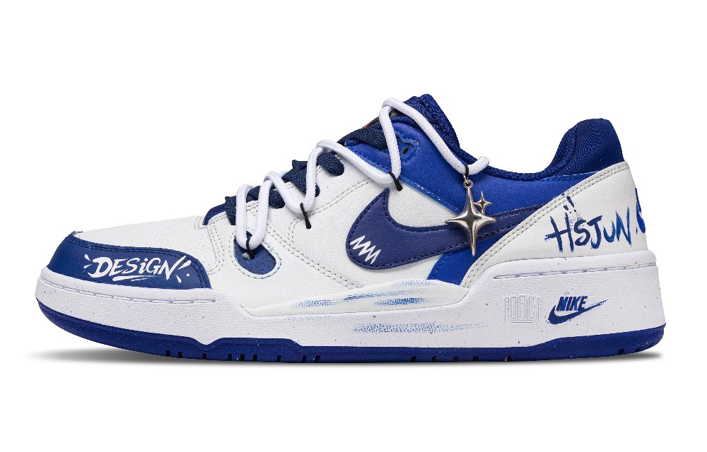 Nike Full Force Blue Seal Wear resistant And Lightweight Low Top Skateboard Shoes Men's White Blue