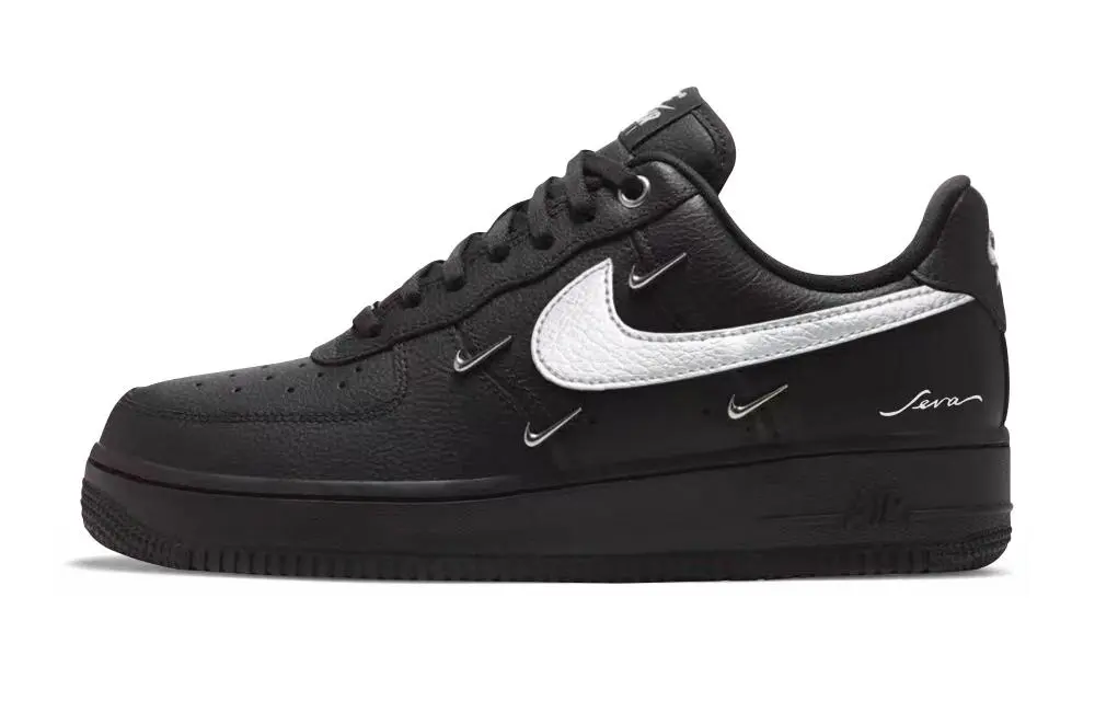 Nike Air Force 1 Abrasion Resistant Low top Skateboard Shoes Unisex Black Silver