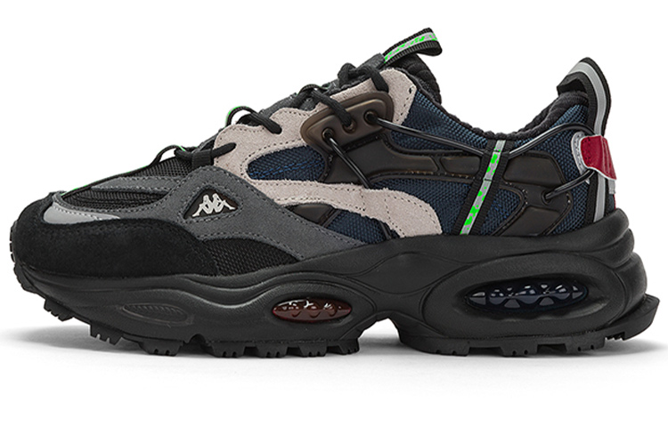 Kappa Anti-Slip Wear-Resistant Low-Top Chunky Sneakers Unisex Black Contour Gray Silver Gray
