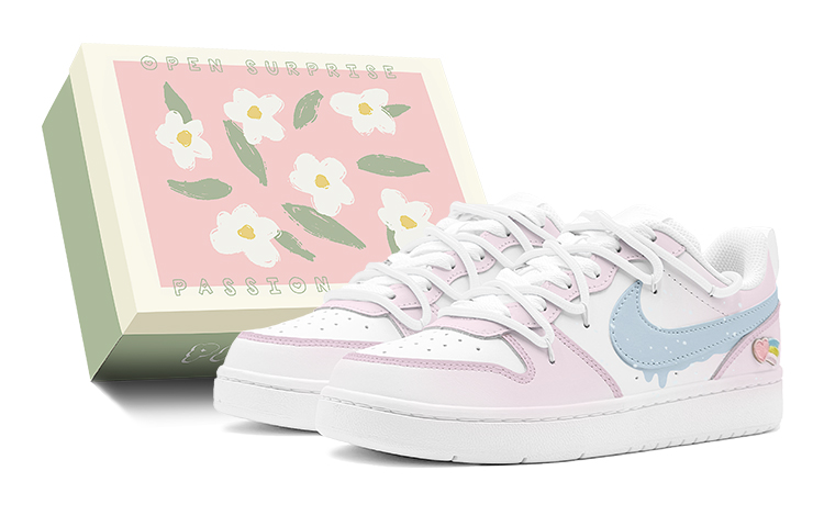 Nike Court Borough Deconstructed Style Heart Rainbow Summer Water Drops Low-Top Skateboard Shoes GS Pink Blue