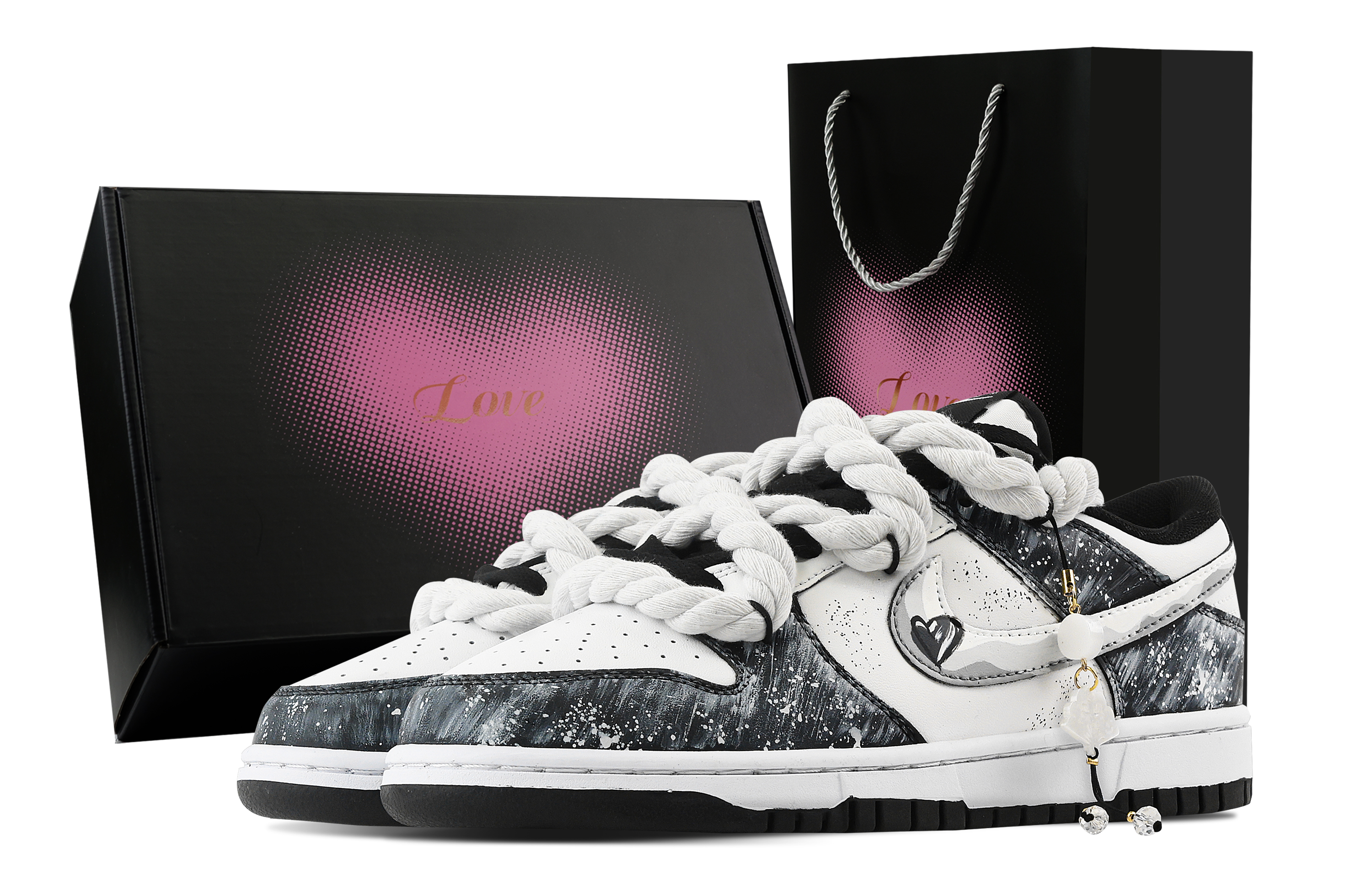 Nike Dunk Heart Rain, Heart Box Slip Resistant Abrasion Resistant Low top Skateboard Shoes Unisex Black White