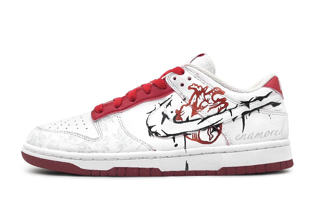 Nike Dunk Anti-Slip And Wear-Resistant Lightweight Low-Top Skateboard Shoes Women's White Red