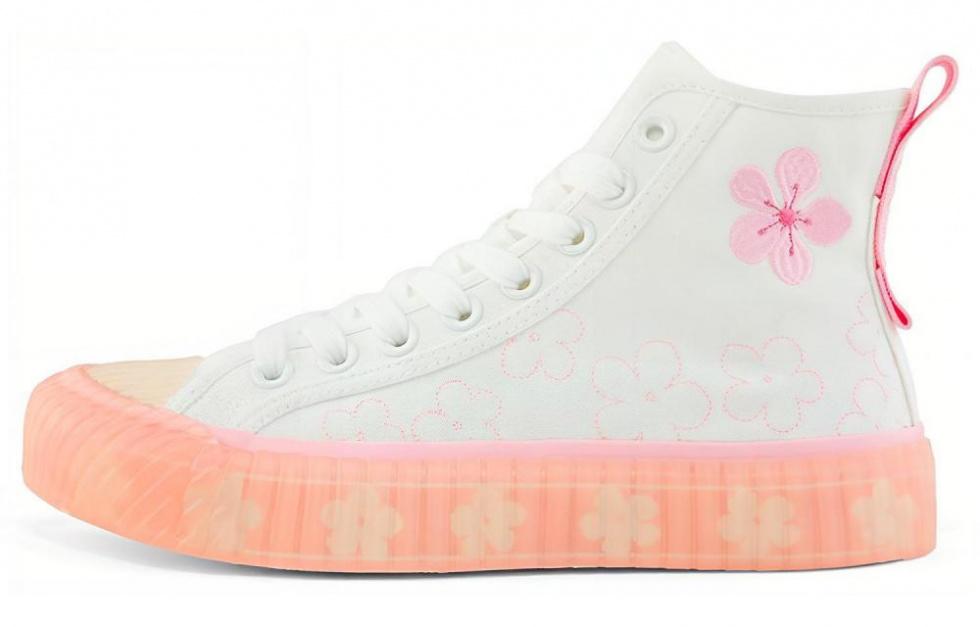 Kappa Anti-Slip And Wear-Resistant Lightweight Cushioning High-Top Canvas Shoes Unisex White Pink