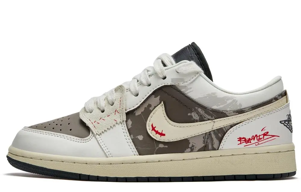 Jordan Air Jordan 1 Da Vinci Custom Anti Gravity Slip Resistant Low Top Vintage Basketball Shoes Women's Brown Green