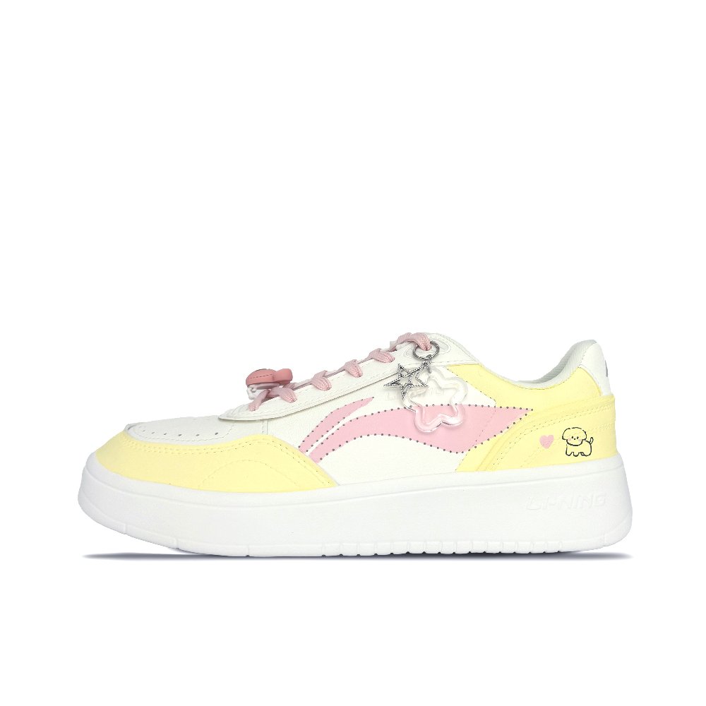 LiNing Su Slip Resistant Cushioning Abrasion Resistant Low Top Skateboard Shoes Women's Pink Yellow