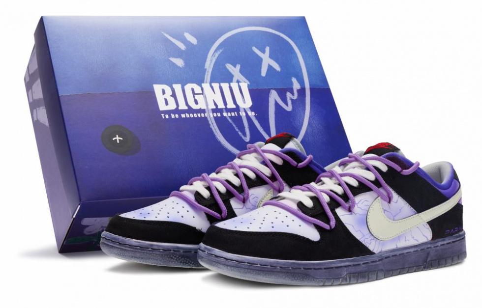 Nike Dunk Low Top Skateboard Shoes Men's Black White Purple
