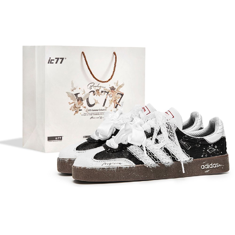 Adidas VL COURT 2.0 IC77 Shopping Bag, Dashed Heartbeat Abrasion Resistant Low Top Skateboard Shoes Unisex Black White