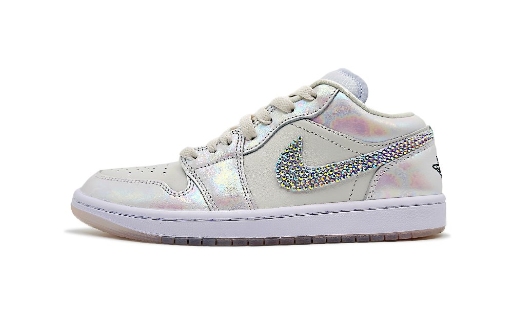Jordan Air Jordan 1 Phantom Crystal Sakura Cushioning, Wear Resistant Low Top Vintage Basketball Shoes Unisex Ecru