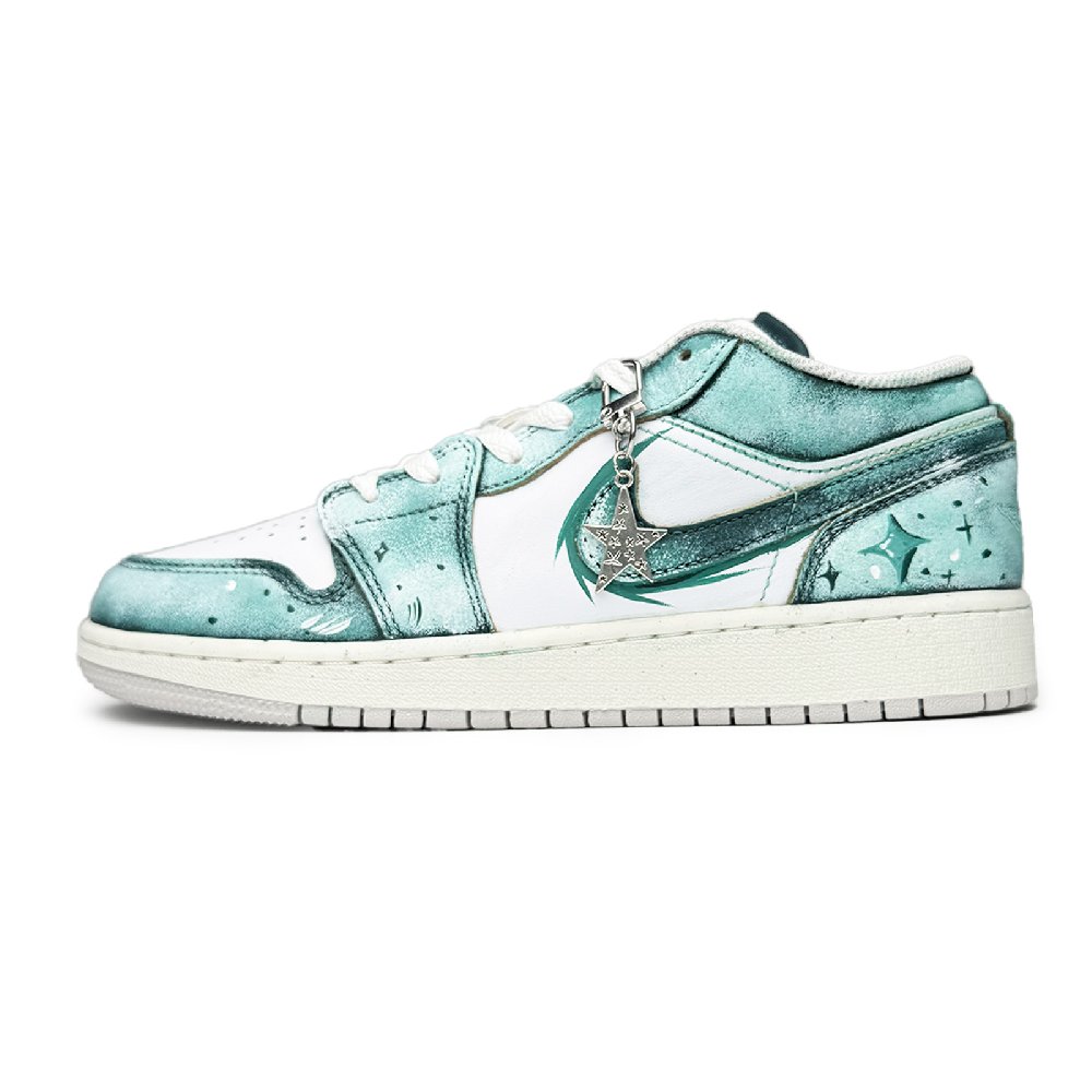 Jordan Air Jordan 1 Emerald Wave Galaxy Abrasion Resistant Low Top Vintage Basketball Shoes Unisex White Green