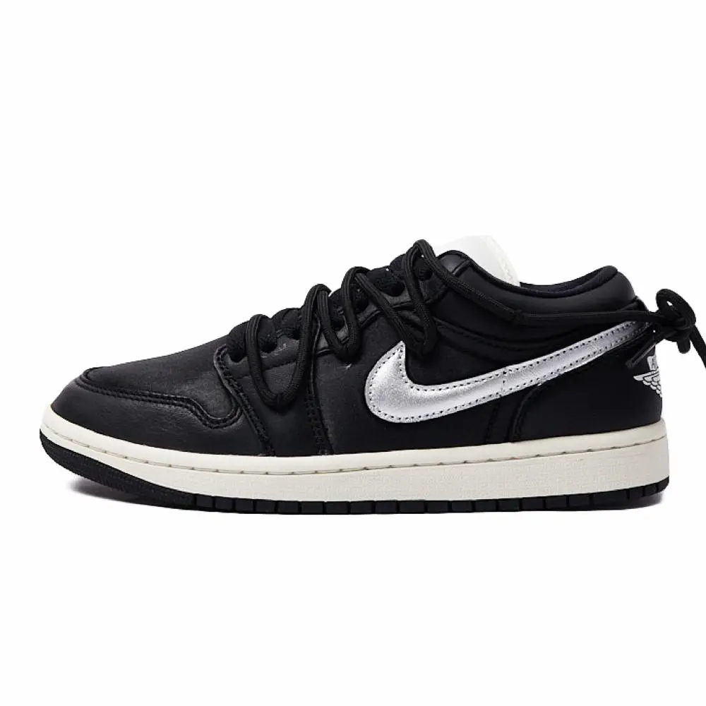 Jordan Air Jordan 1 Low Cushioned Slip-Resistant Low-Top Vintage Basketball Shoes Women's Black Silver
