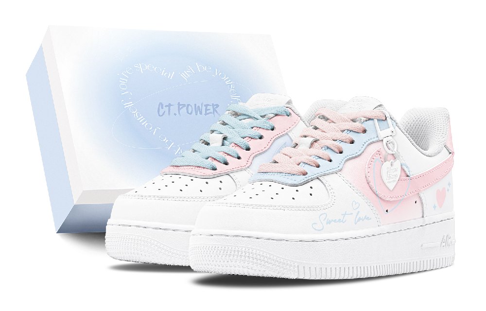 Nike Air Force 1 Anti Slip Wear Resistant Low Top Skateboard Shoes Women's White Pink Blue