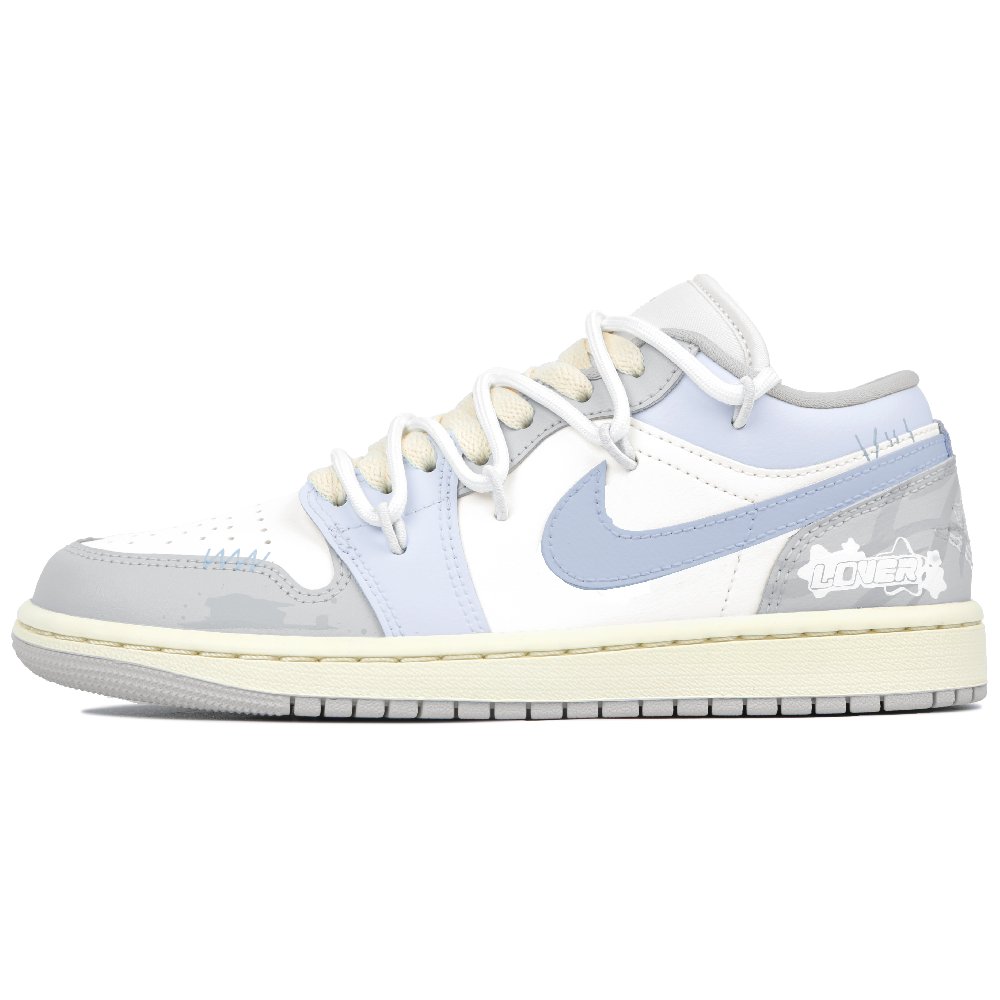 Jordan Air Jordan 1 Non-slip Wear-resistant Shock Absorption Low-Top Vintage Basketball Shoes Women's Blue Gray