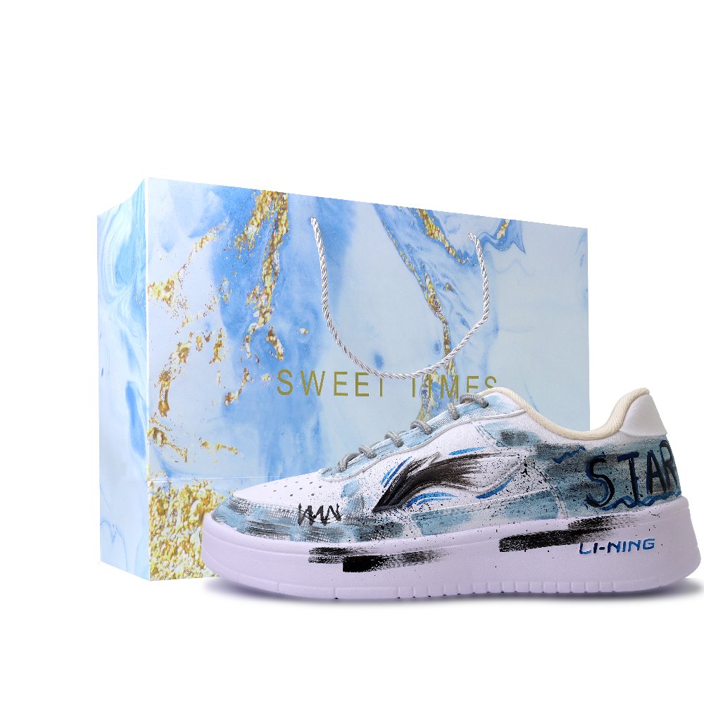 LiNing Pontoon Boats Abrasion Resistant, Lightweight, And Breathable Low Top Skateboard Shoes Unisex Blue Gray
