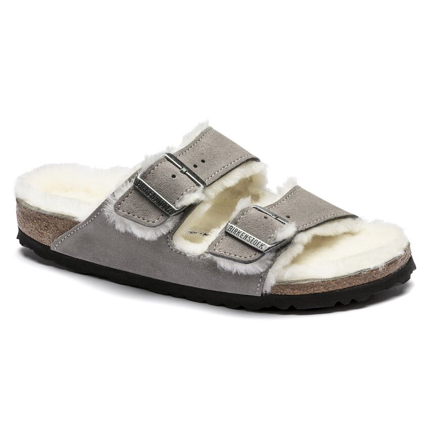 Birkenstock Arizona Shearling Suede Leather Narrow 'Stone Coin'
