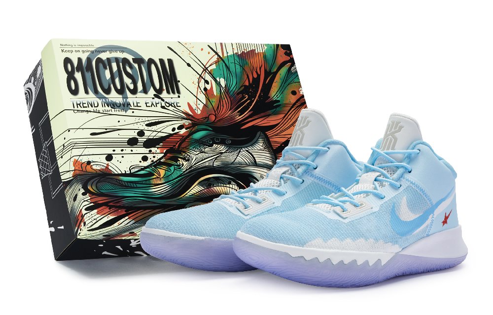 Nike Flytrap 4 EP Slip Resistant Abrasion Resistant Shock Absorbers Mid Top Basketball Shoes Men's White Blue