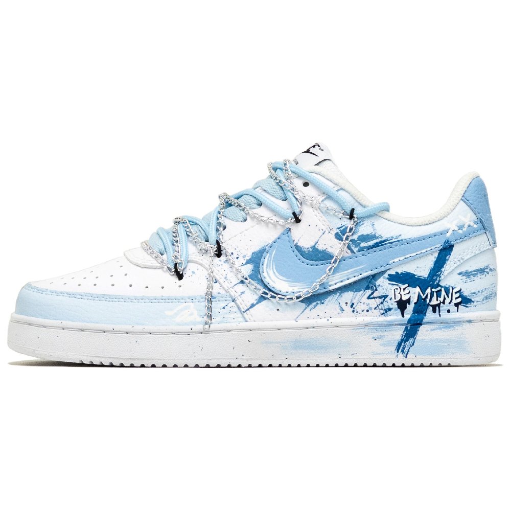 Nike Court Vision 1 Low Top Skateboard Shoes Men's White Blue
