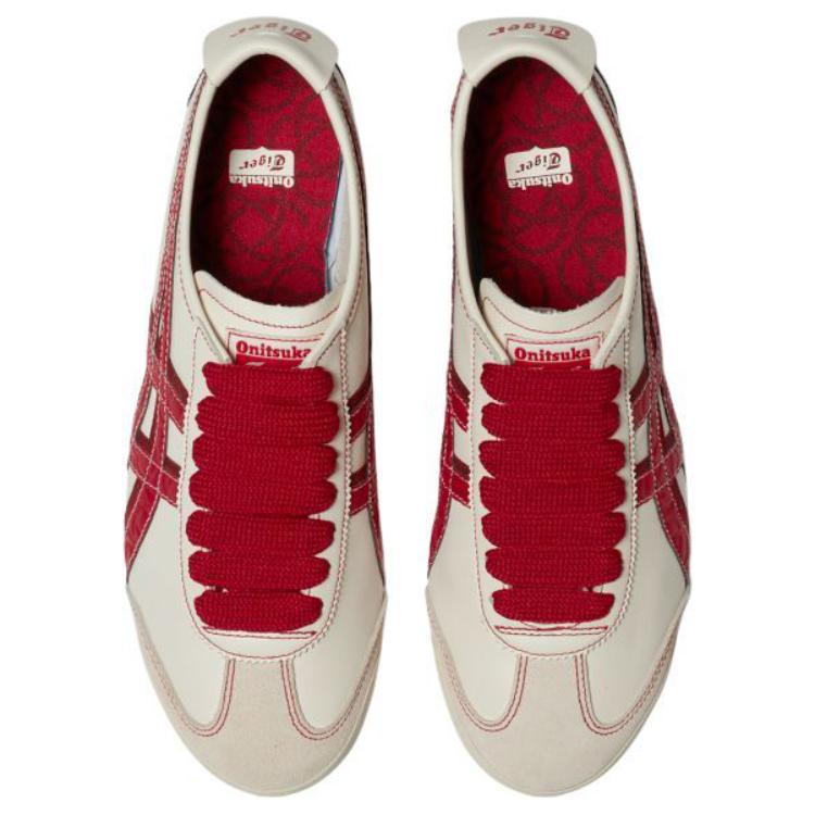 Onitsuka Tiger MEXICO 66 Anti-Slip Wear-Resistant Low-Top Casual Shoes Unisex White Red