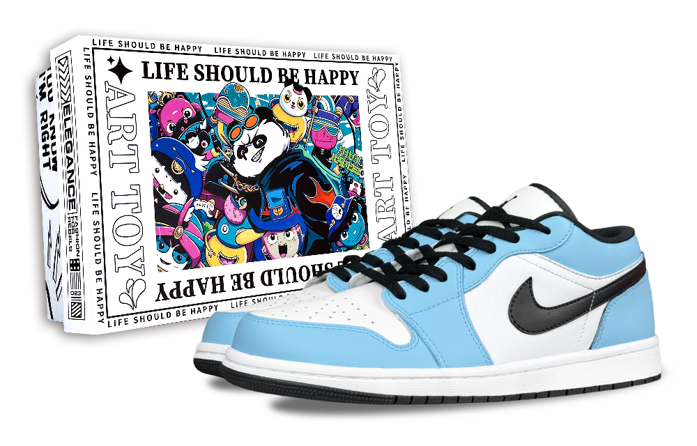 Jordan Air Jordan 1 Miami, Trendy Toy, Box Abrasion Resistant Low Top Vintage Basketball Shoes Unisex Sky Blue