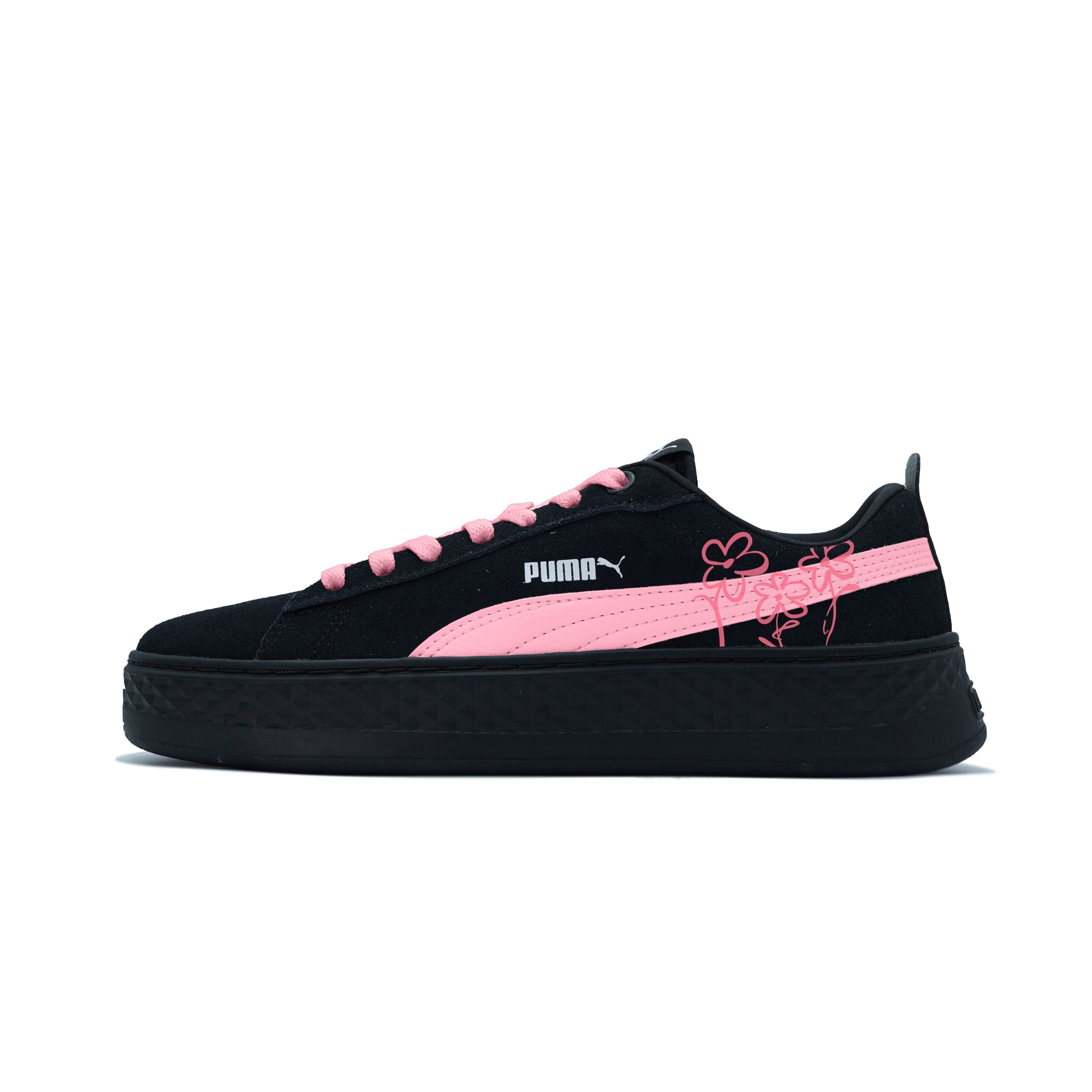 PUMA Smash Platform Abrasion Resistant Low top Skateboard Shoes Women's Black Pink