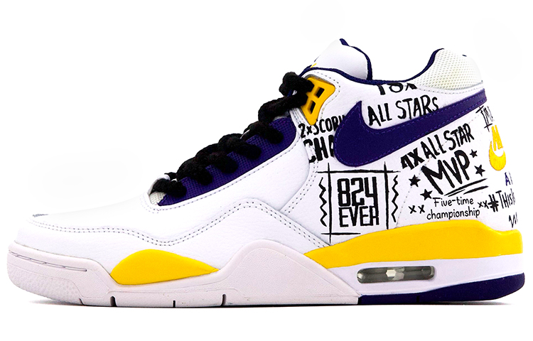 Nike Flight Legacy Cushioning Anti-Slip And Wear-Resistant Mid-Top Vintage Basketball Shoes Men's White Yellow Blue