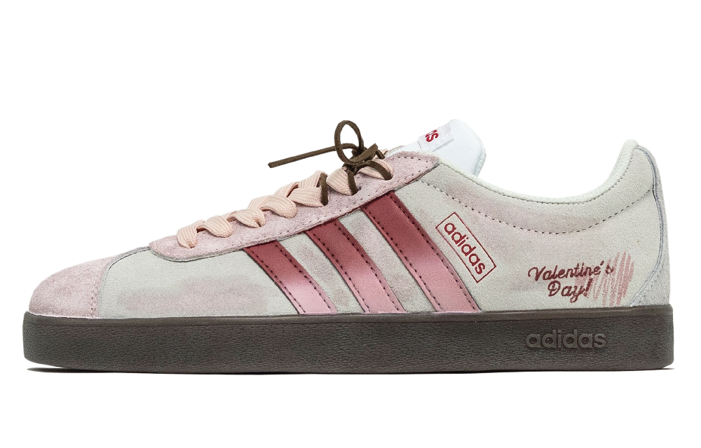 Adidas VL COURT 2.0 Six Eight, Pink Peach Coverage Abrasion Resistant Low Top Skateboard Shoes Unisex Gray Pink